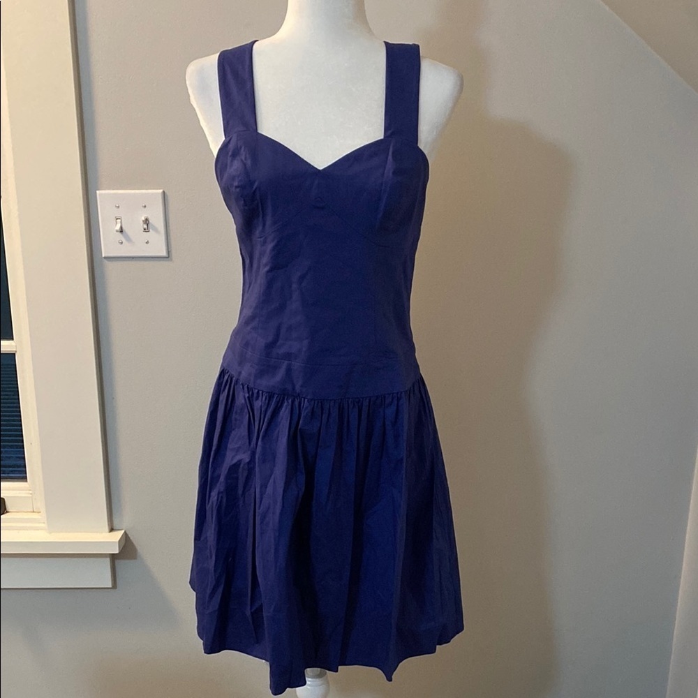 Fiorucci Navy Blue Sweetheart Neckline Mini Sundress w/ bird accent size 44 / 10